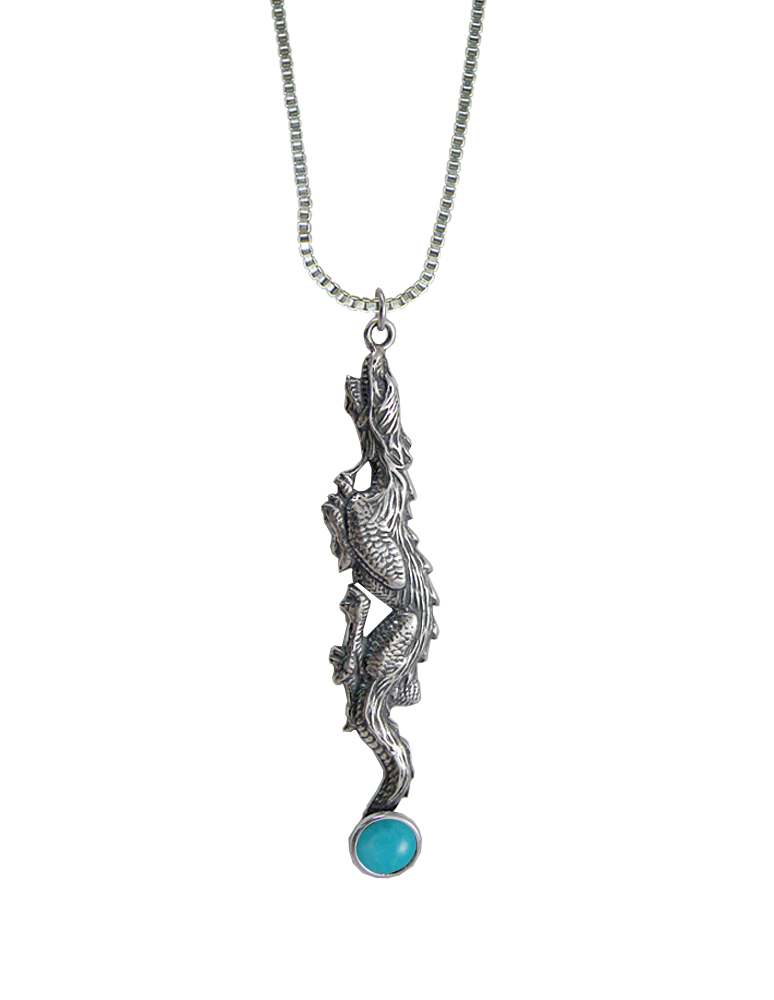 Sterling Silver Stealth Dragon Pendant With Turquoise